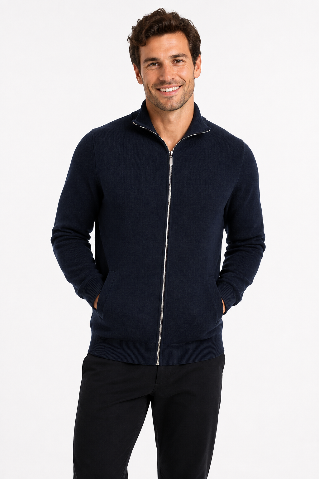 Gilet homme marine zippé à col montant
