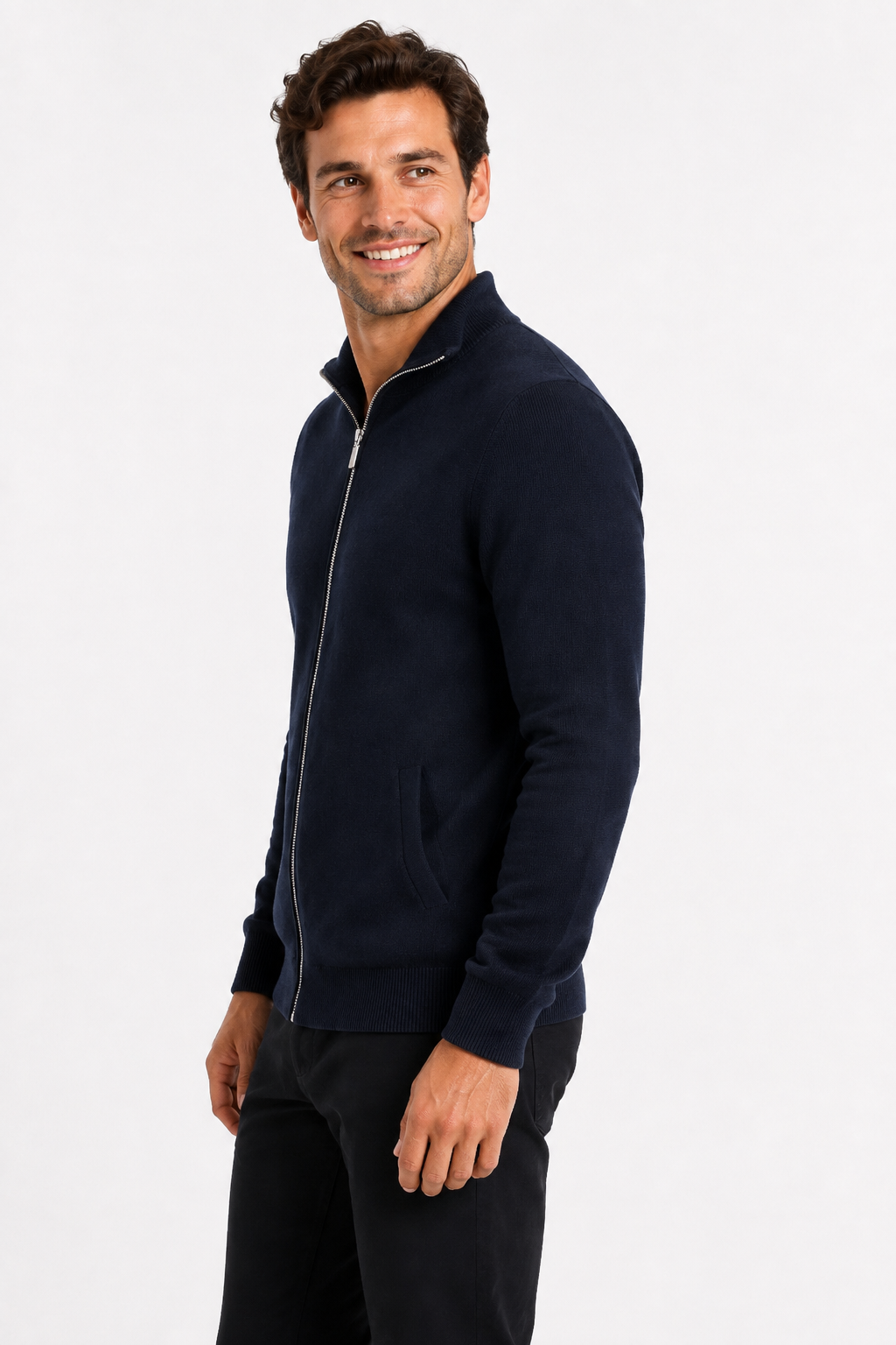 Gilet homme marine zippé à col montant