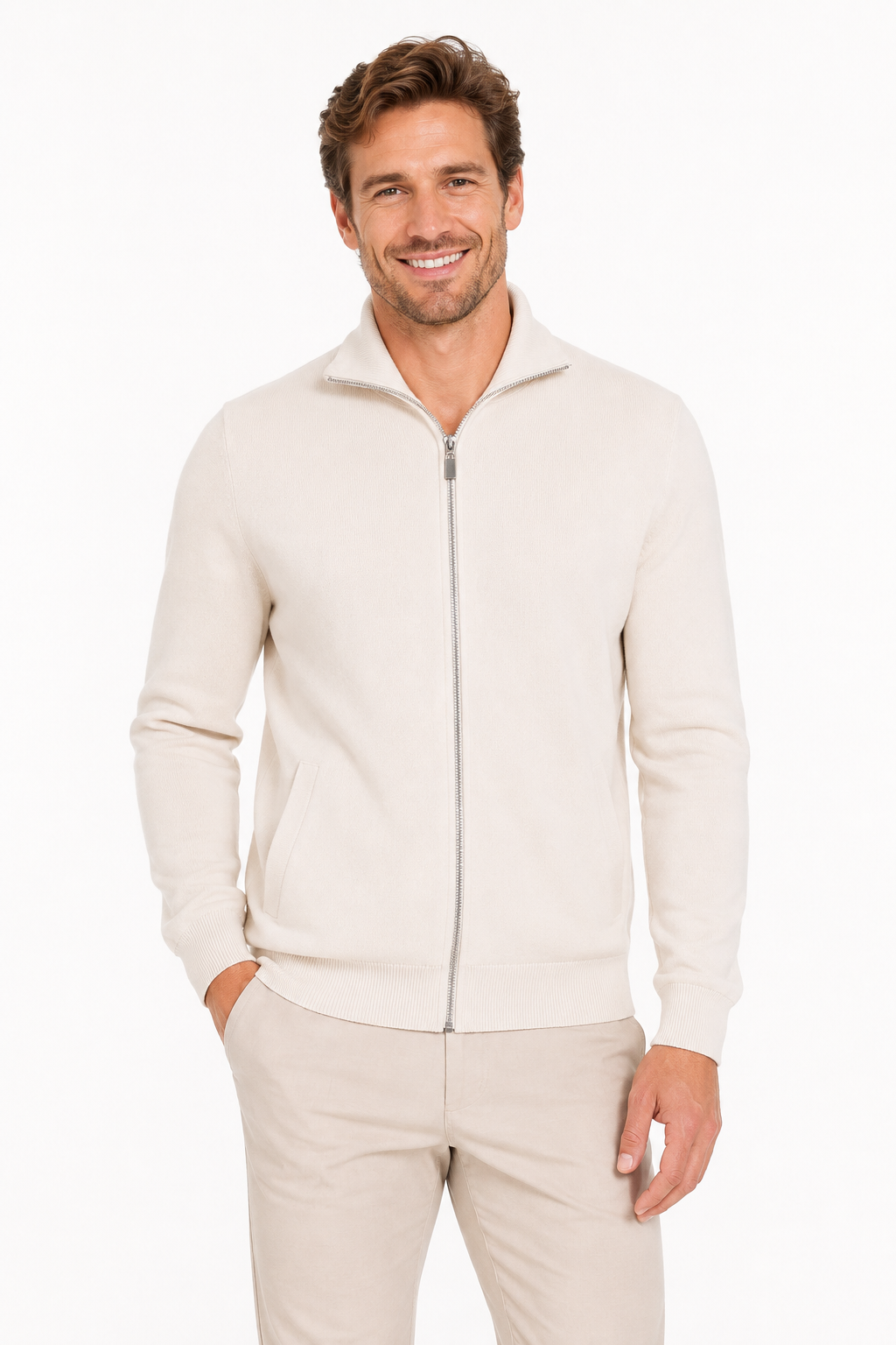 Gilet homme blanc zippé à col montant