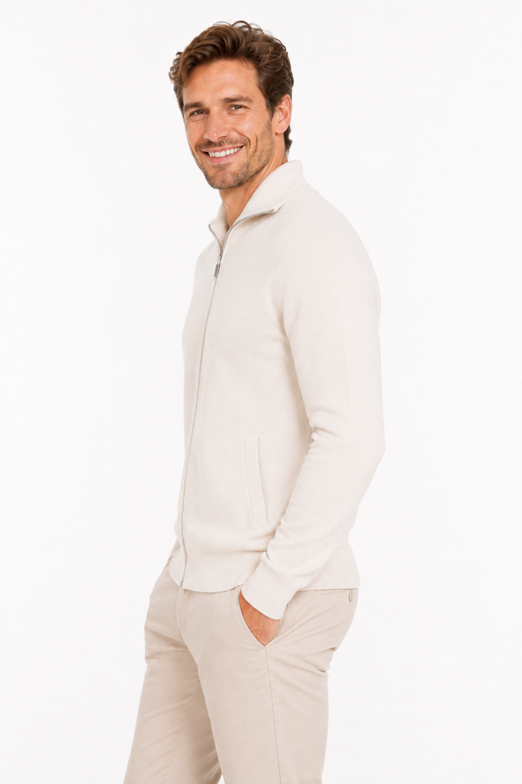 Gilet homme blanc zippé à col montant