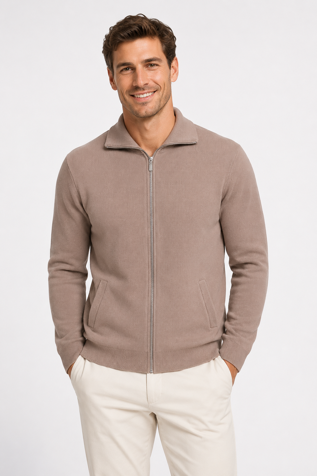 Gilet homme taupe zippé à col montant