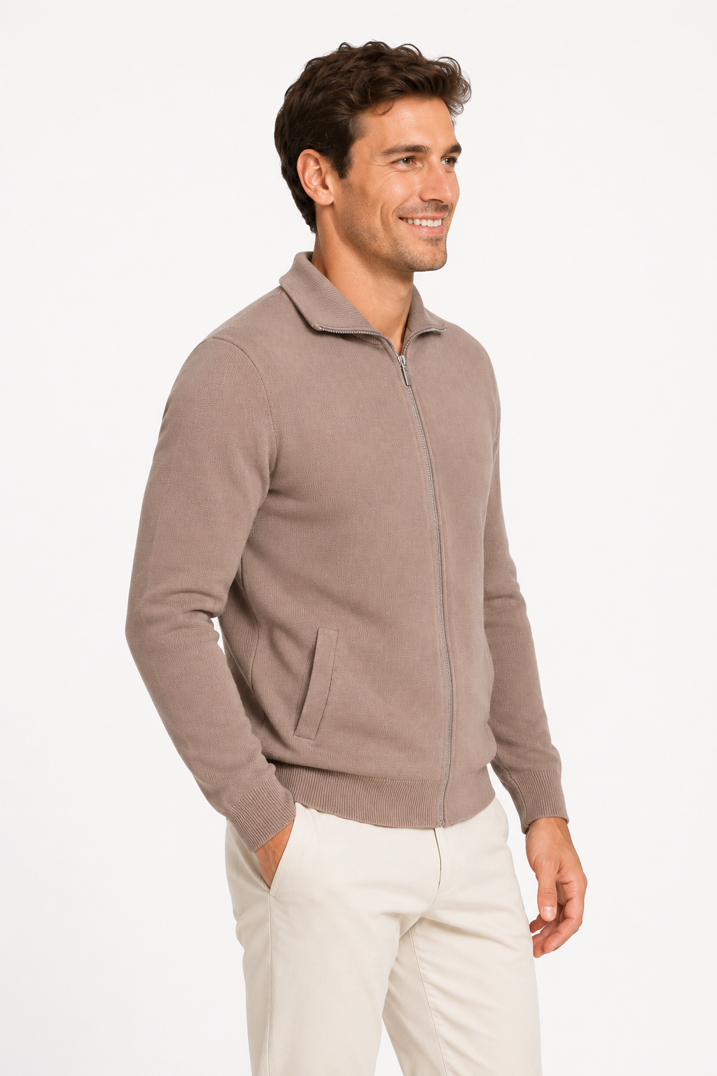 Gilet homme taupe zippé à col montant