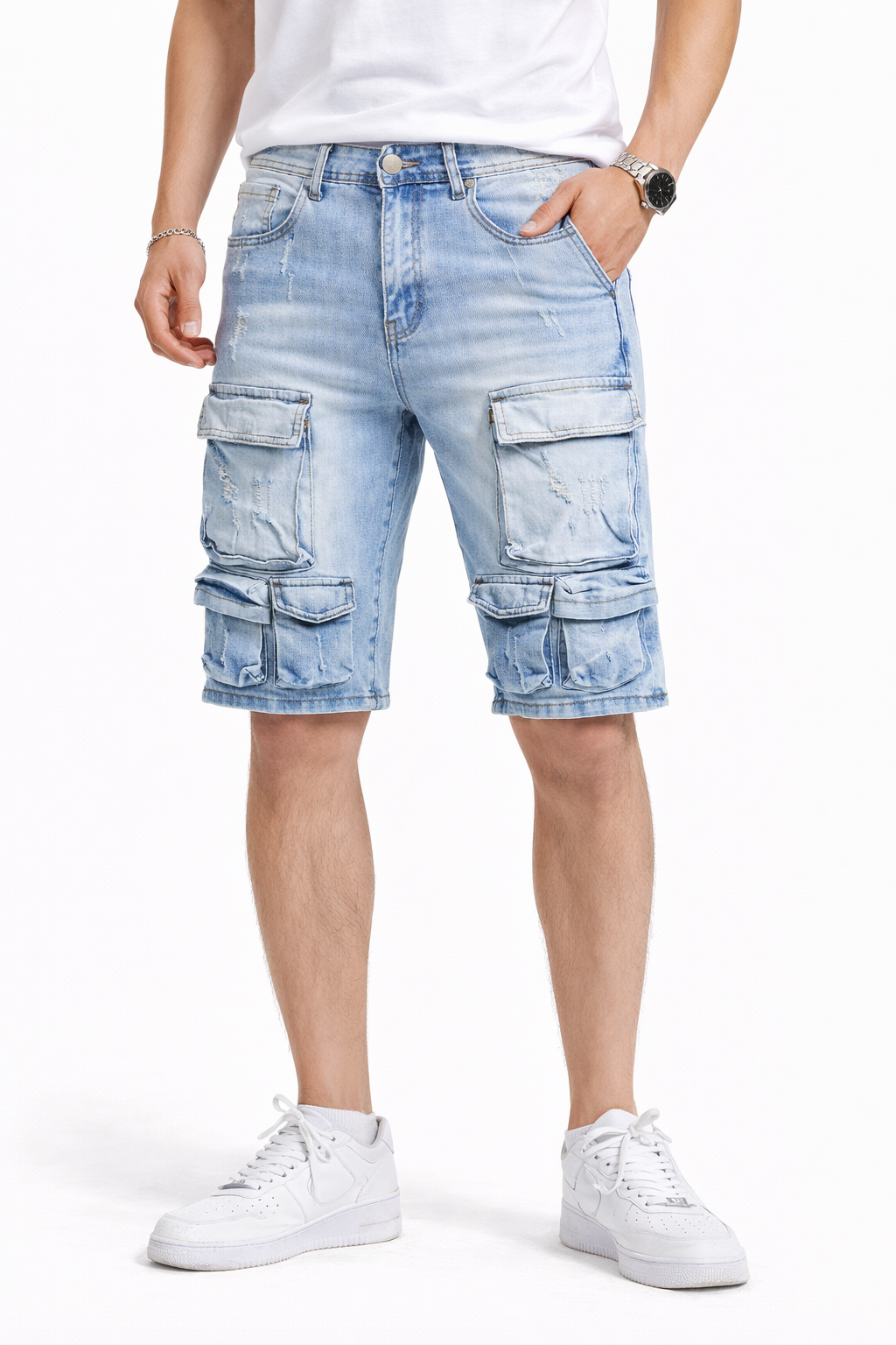 Short Cargo Homme Jean Bleu Clair