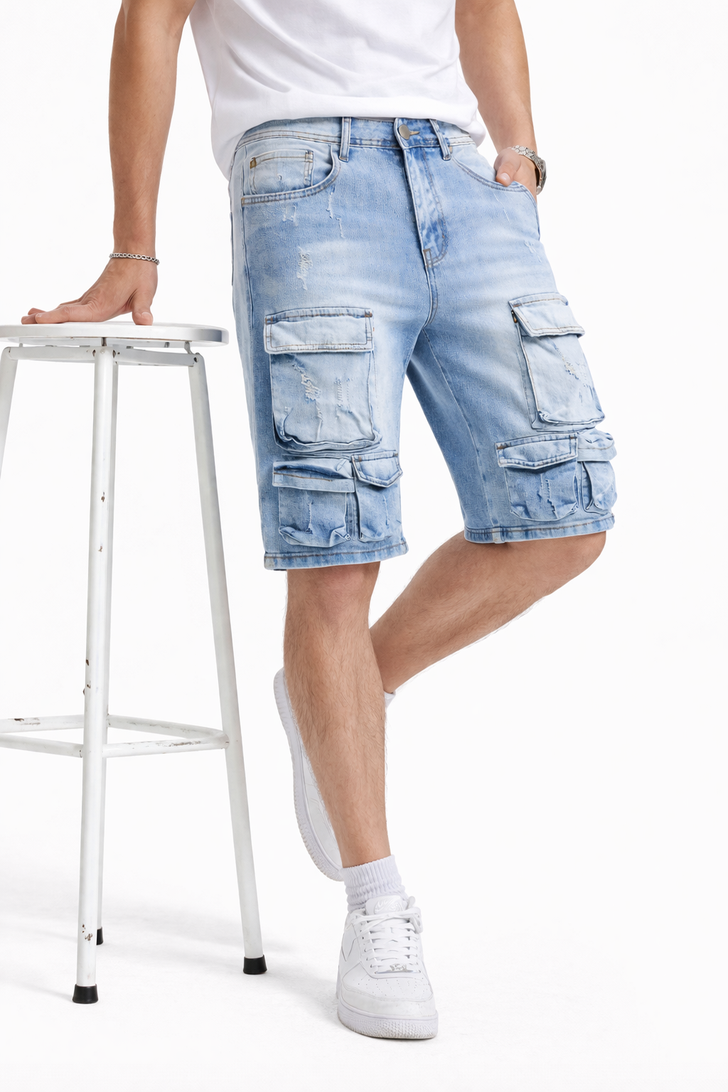 Short Cargo Homme Jean Bleu Clair