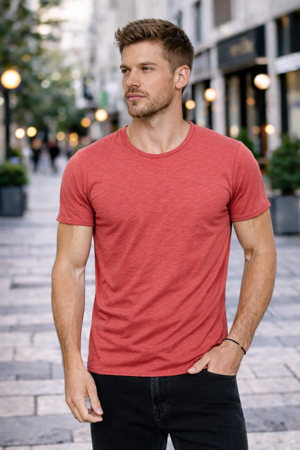 T-shirt homme rouge col rond