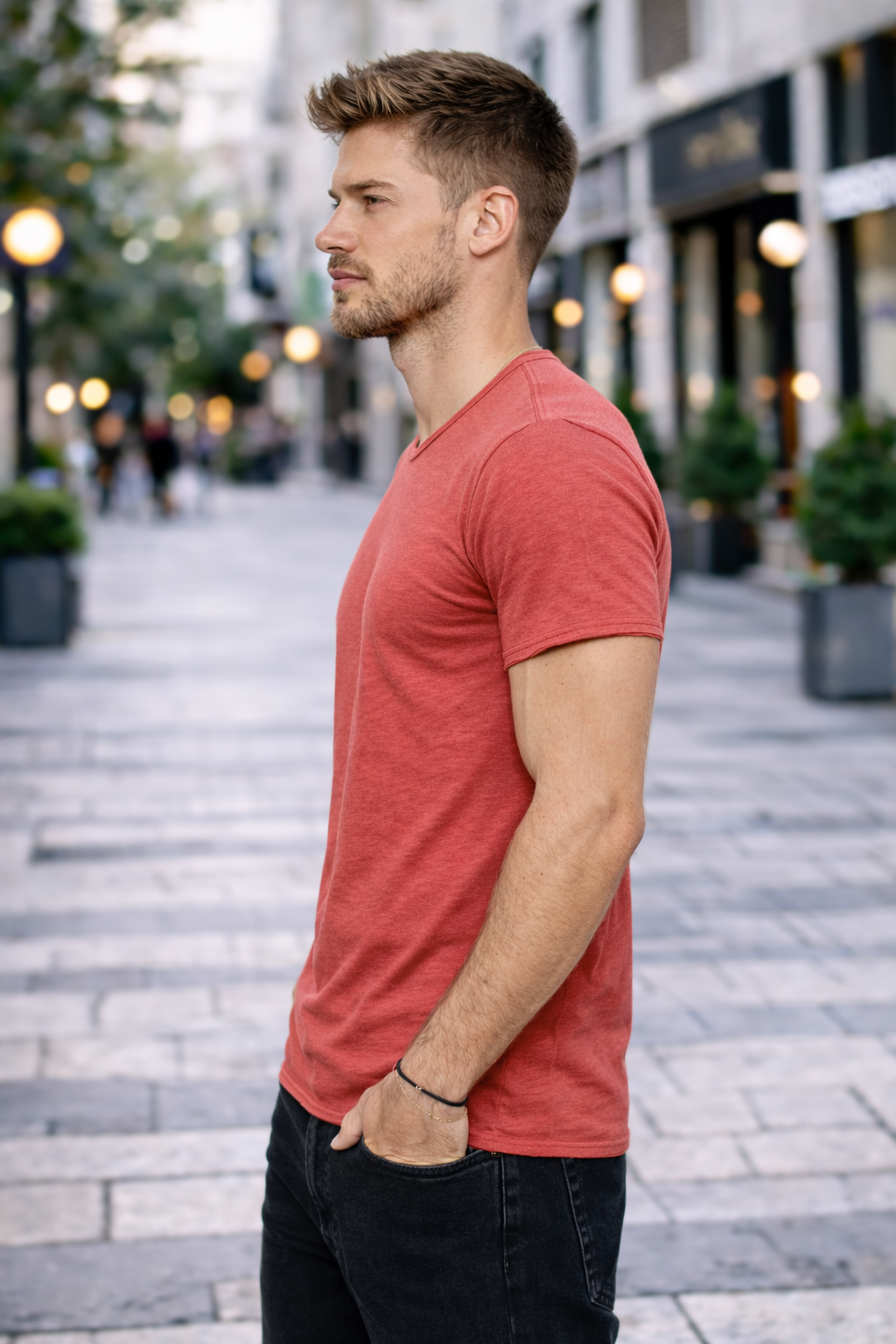 T-shirt homme rouge col rond