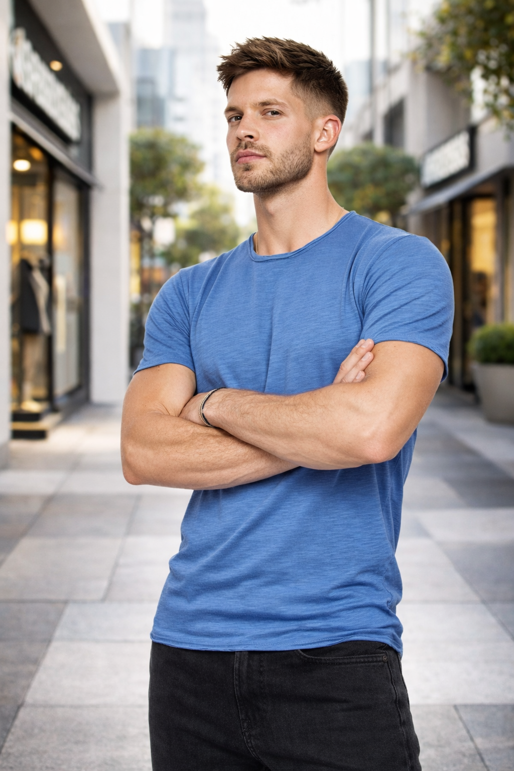 T-shirt homme bleu col rond