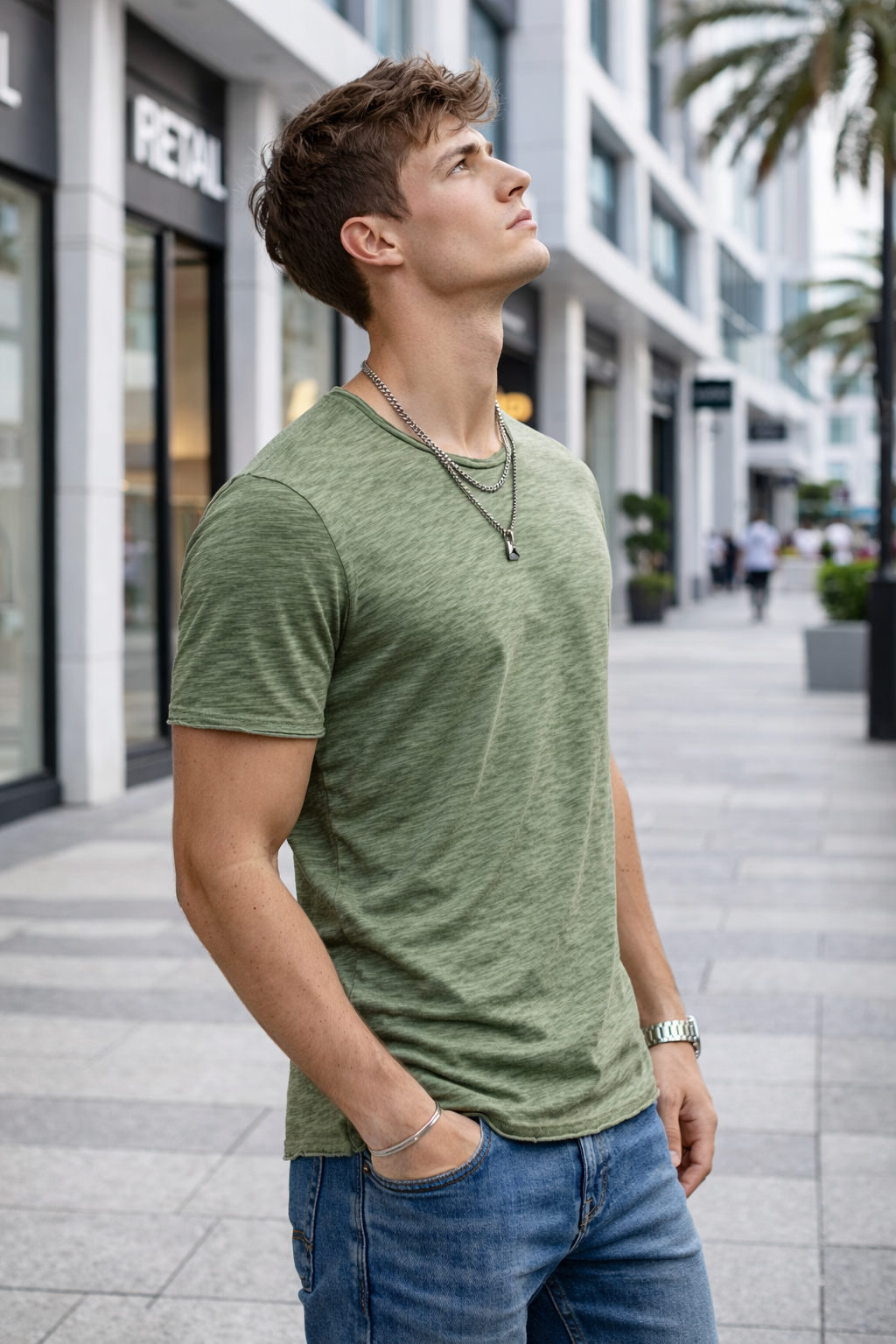 T-shirt homme vert chiné