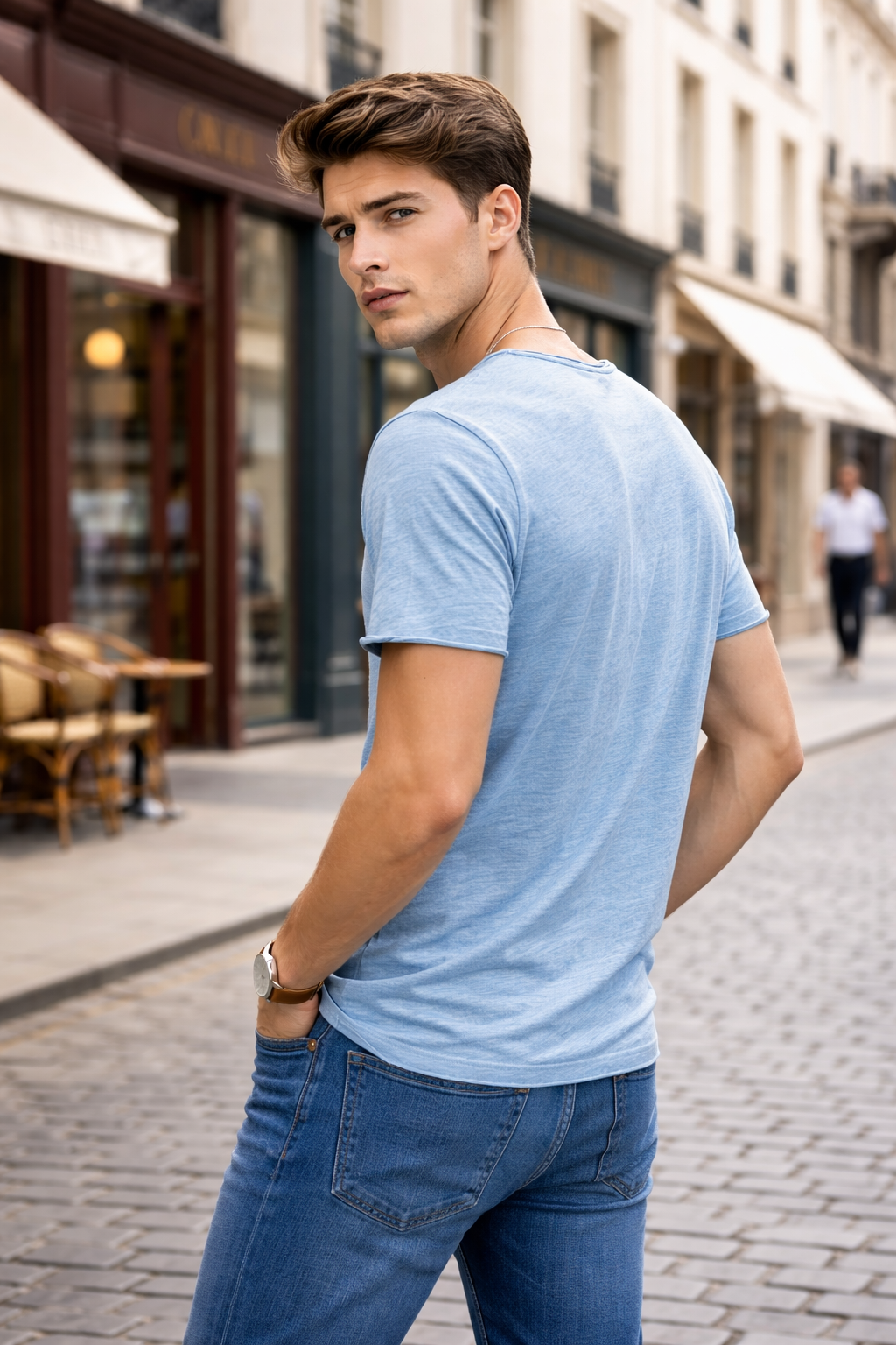 T-shirt homme bleu clair chiné