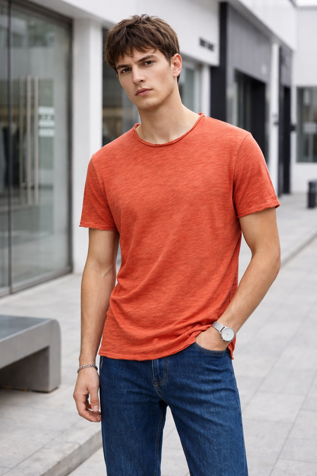 T-shirt homme orange chiné
