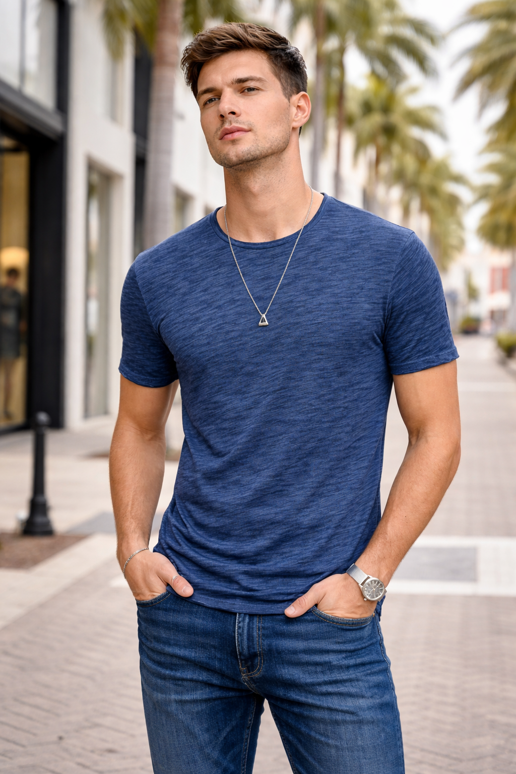 T-shirt homme bleu chiné