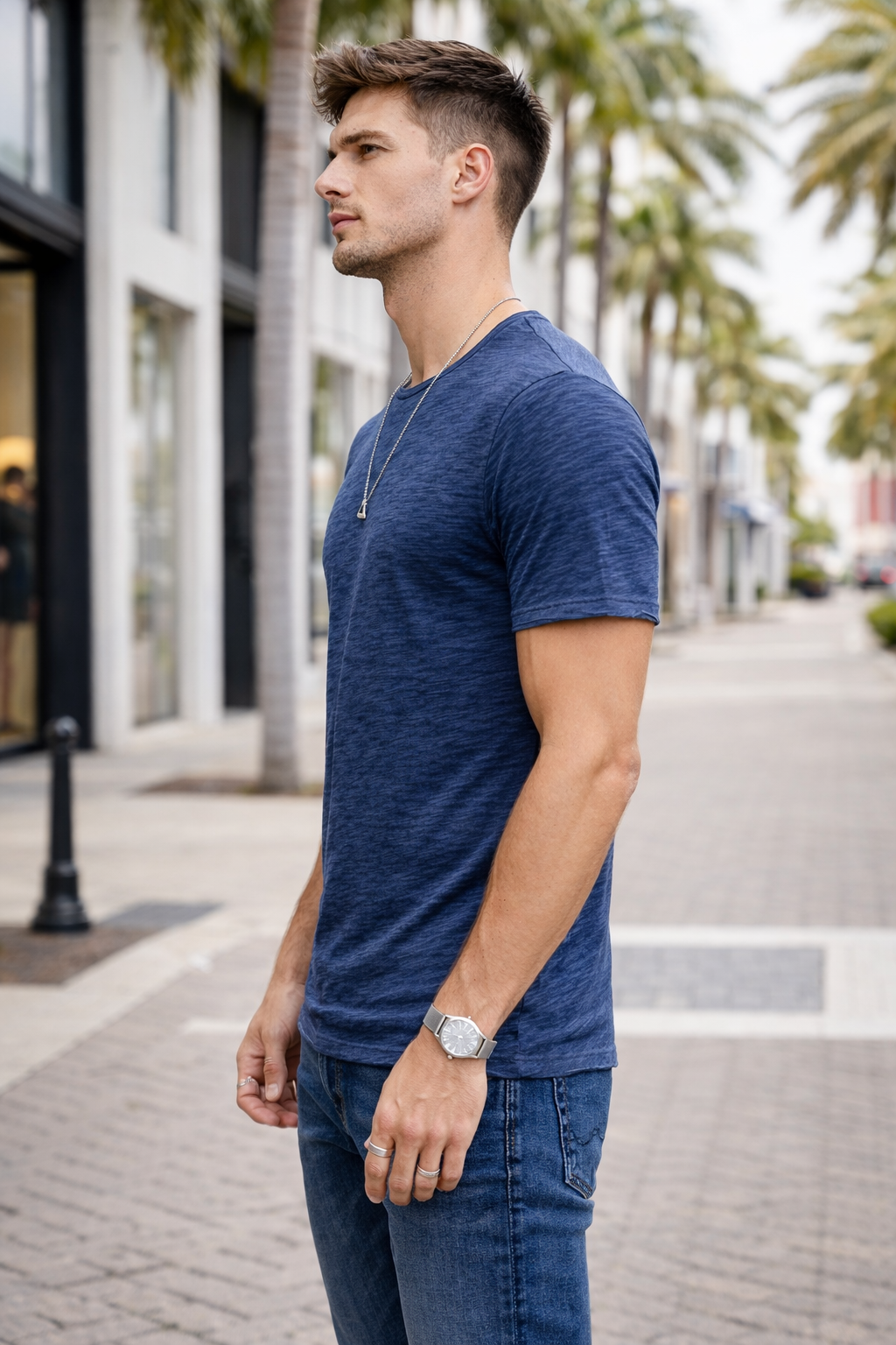 T-shirt homme bleu chiné