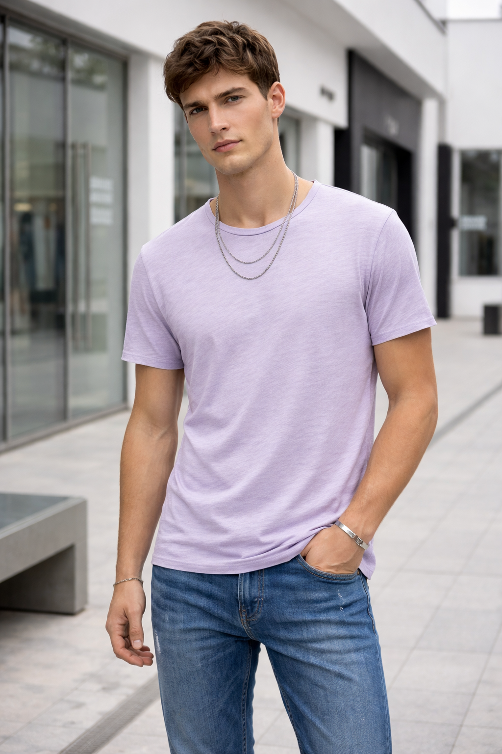 T-shirt homme violet chiné