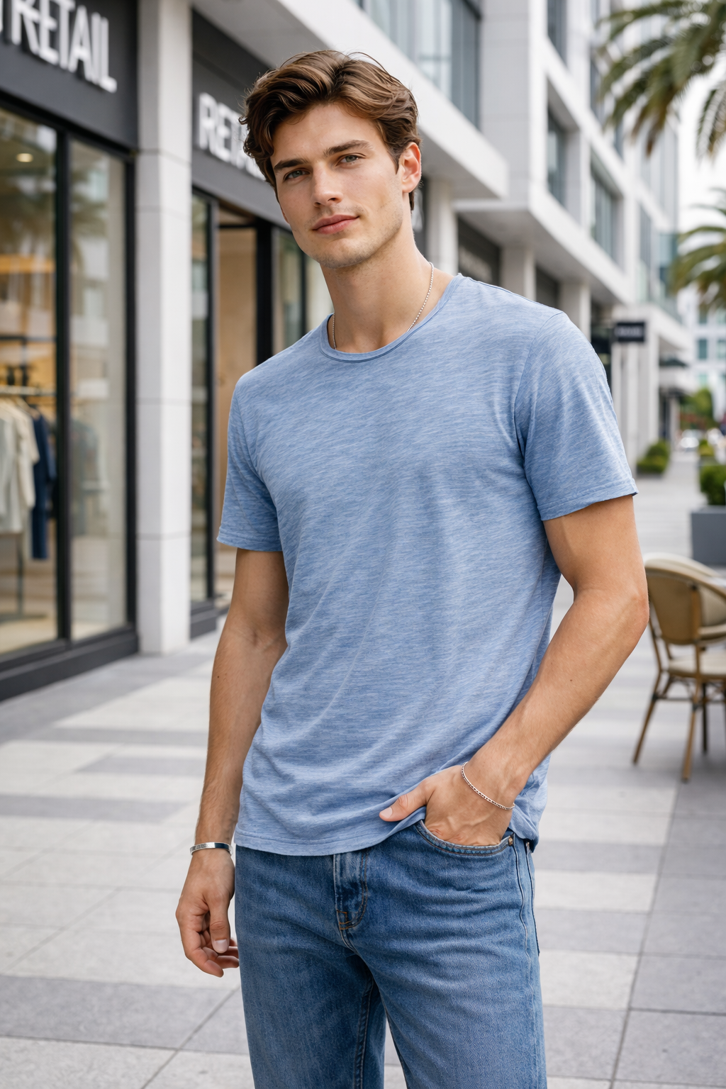 T-shirt homme bleu jean chiné
