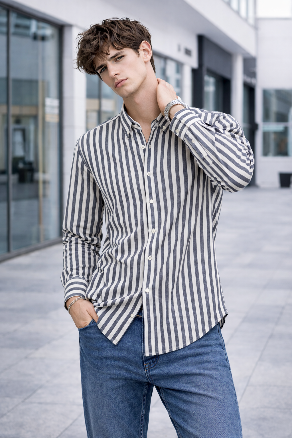 Chemise homme rayée noir