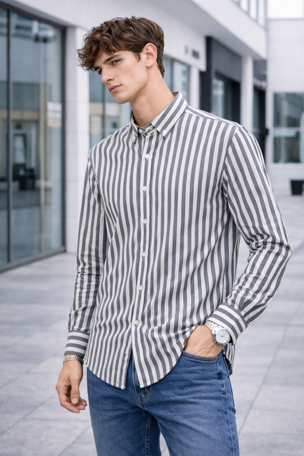 Chemise homme rayée noir