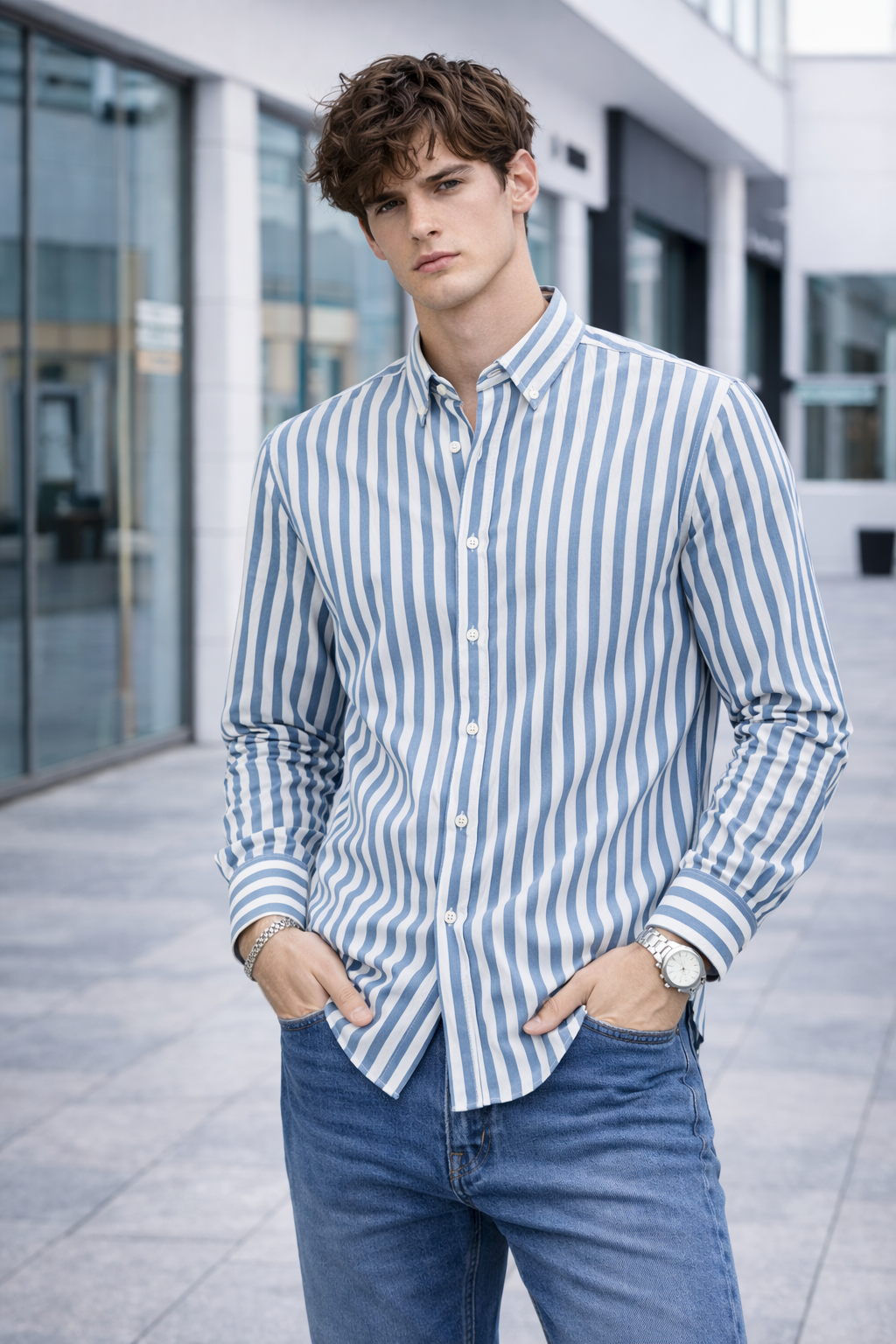 Chemise homme rayée bleu