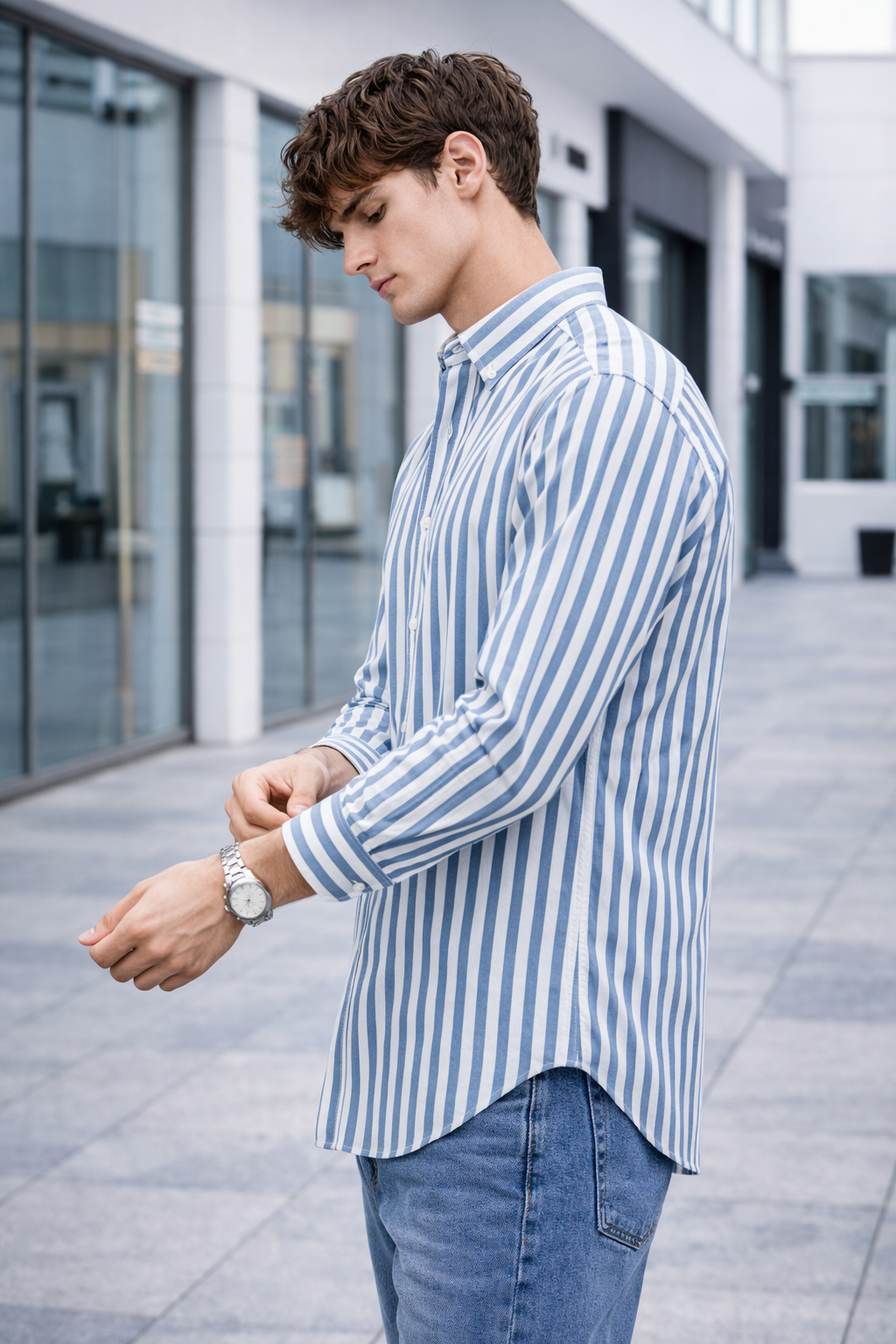 Chemise homme rayée bleu