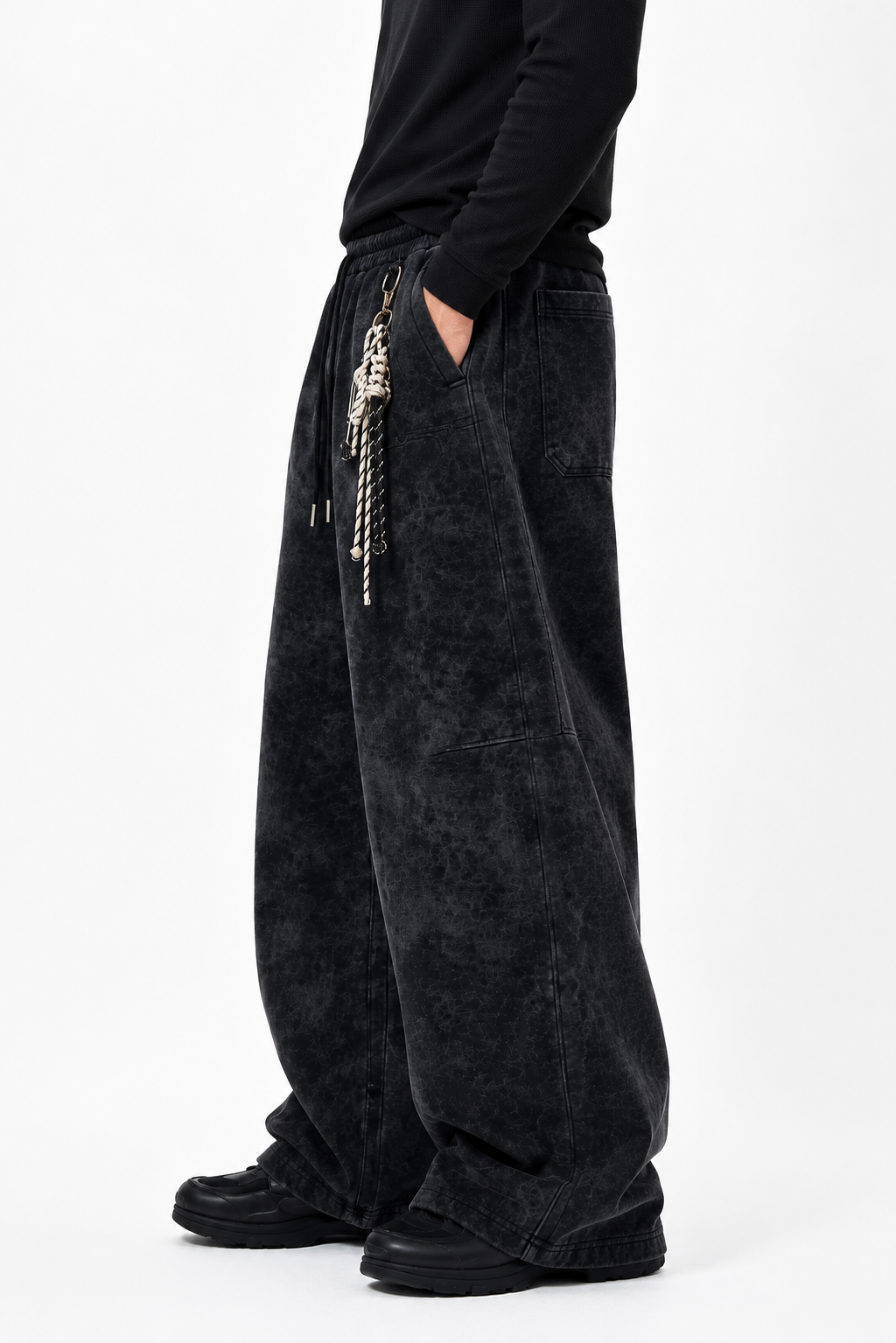 Pantalon homme noir effet délavé