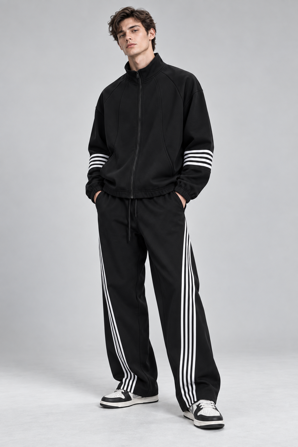 Ensemble homme noir à bandes contrastées