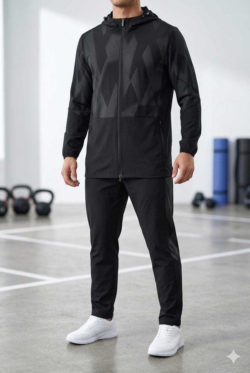 Ensemble sport homme noir à motifs