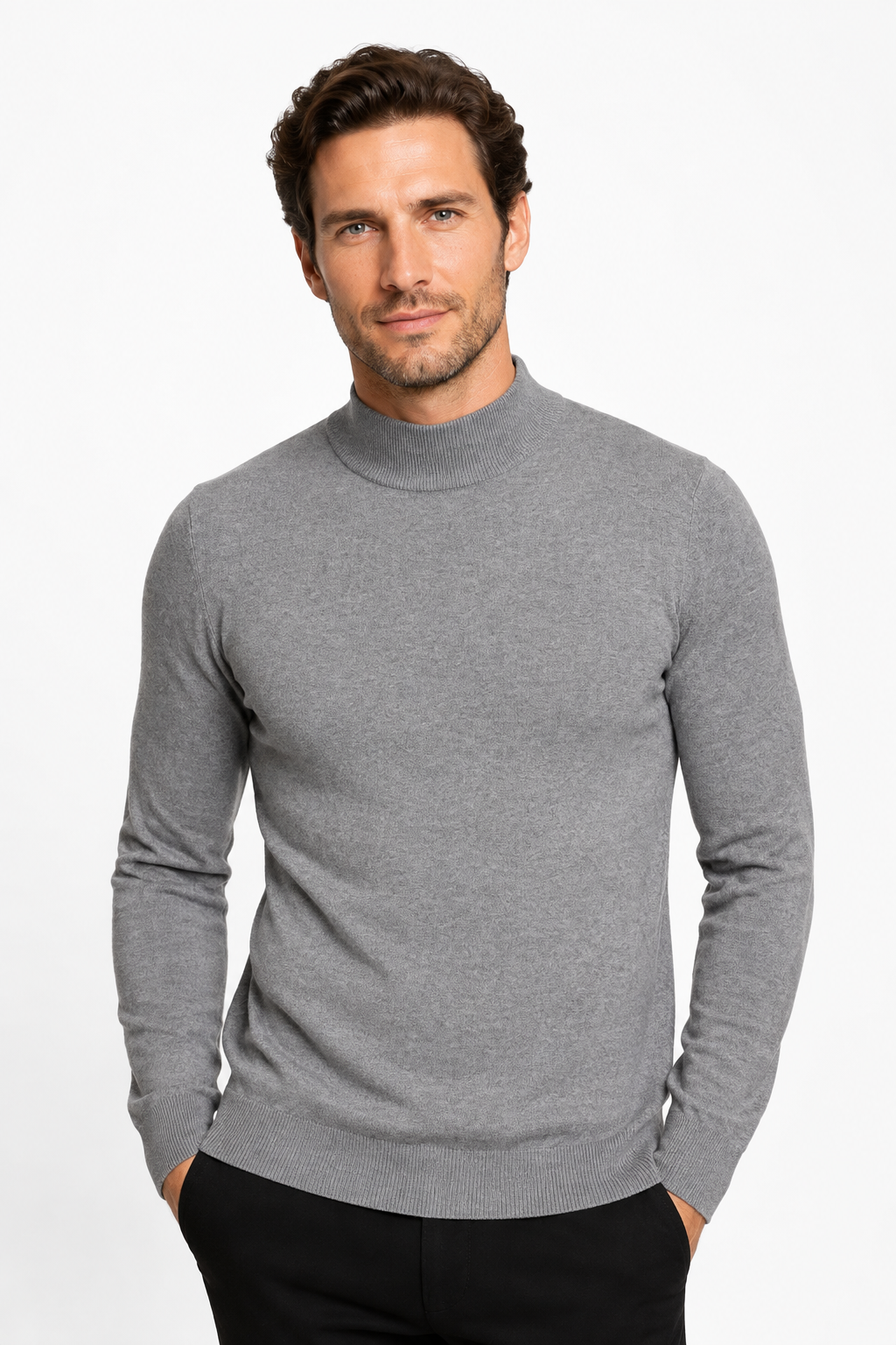 Pull homme gris à col montant