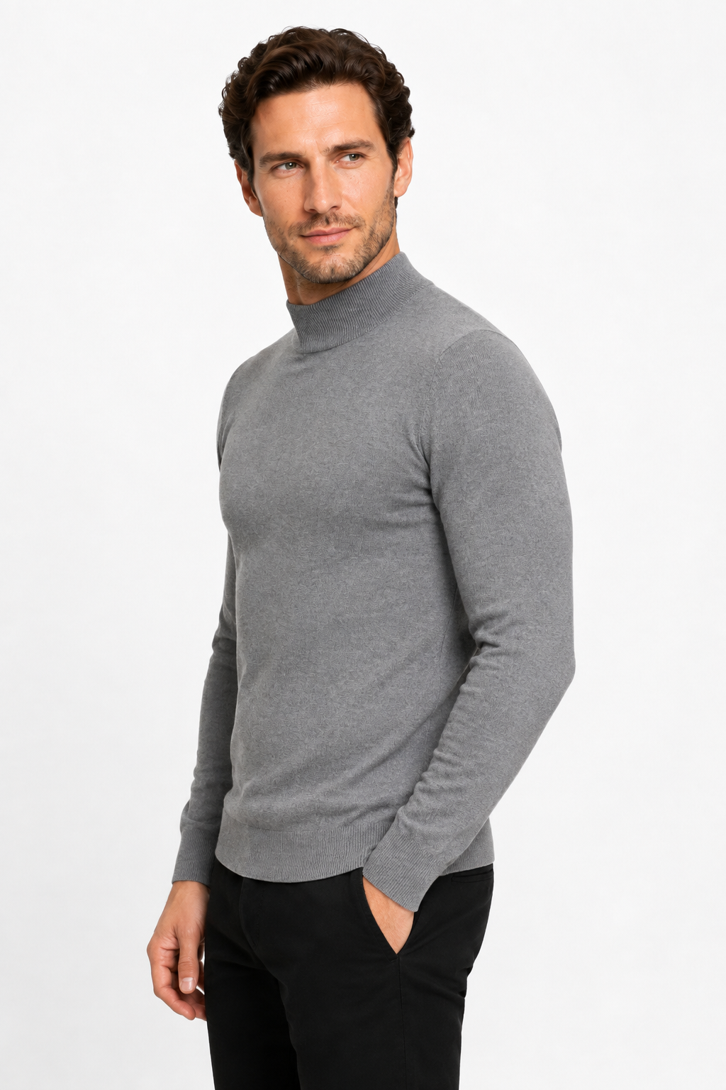 Pull homme gris à col montant