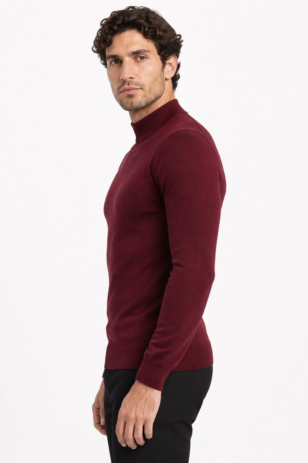 Pull homme bordeaux à col montant