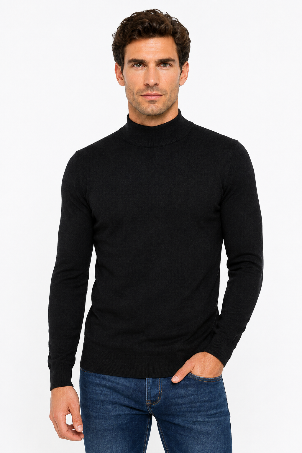 Pull homme noir à col montant
