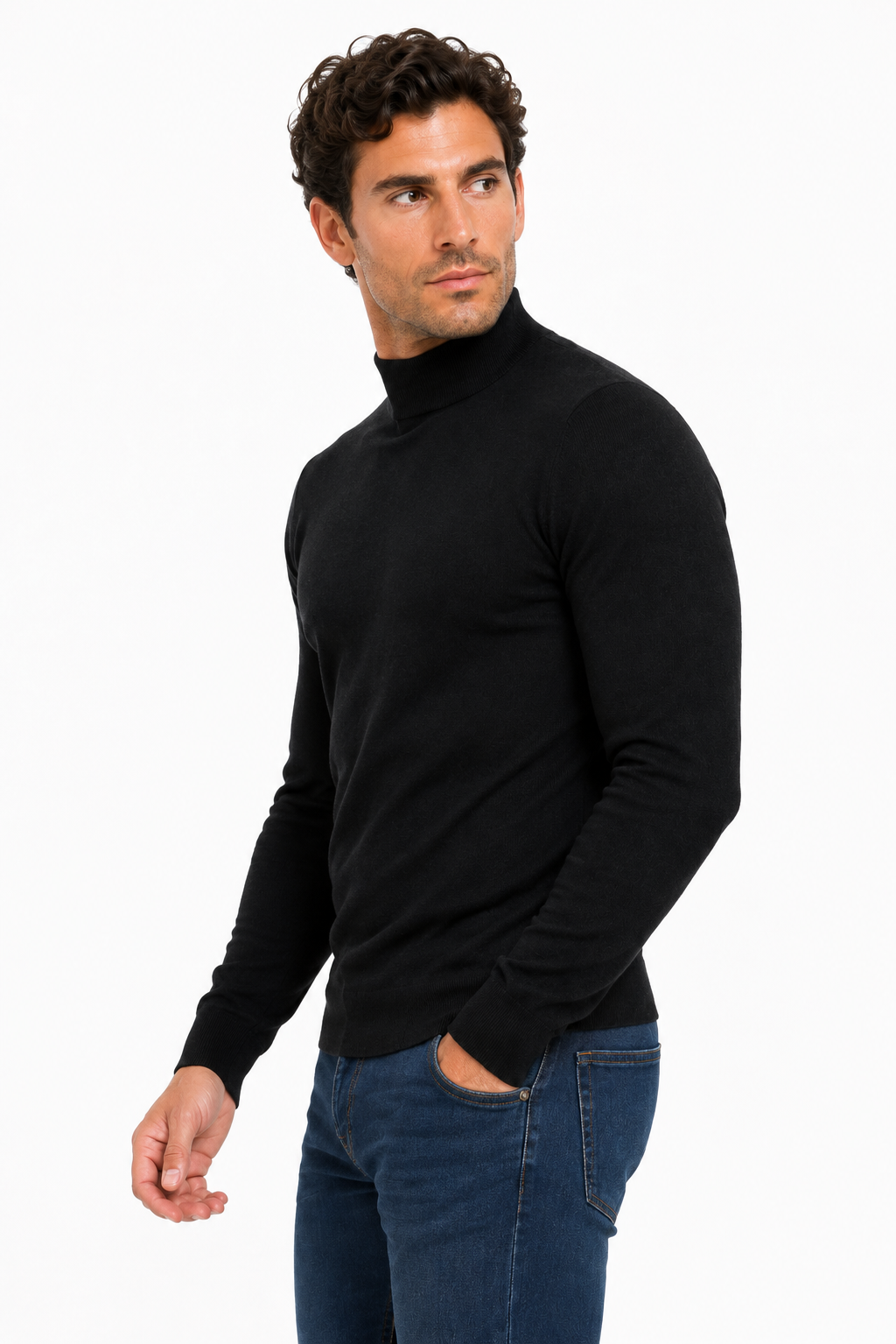 Pull homme noir à col montant