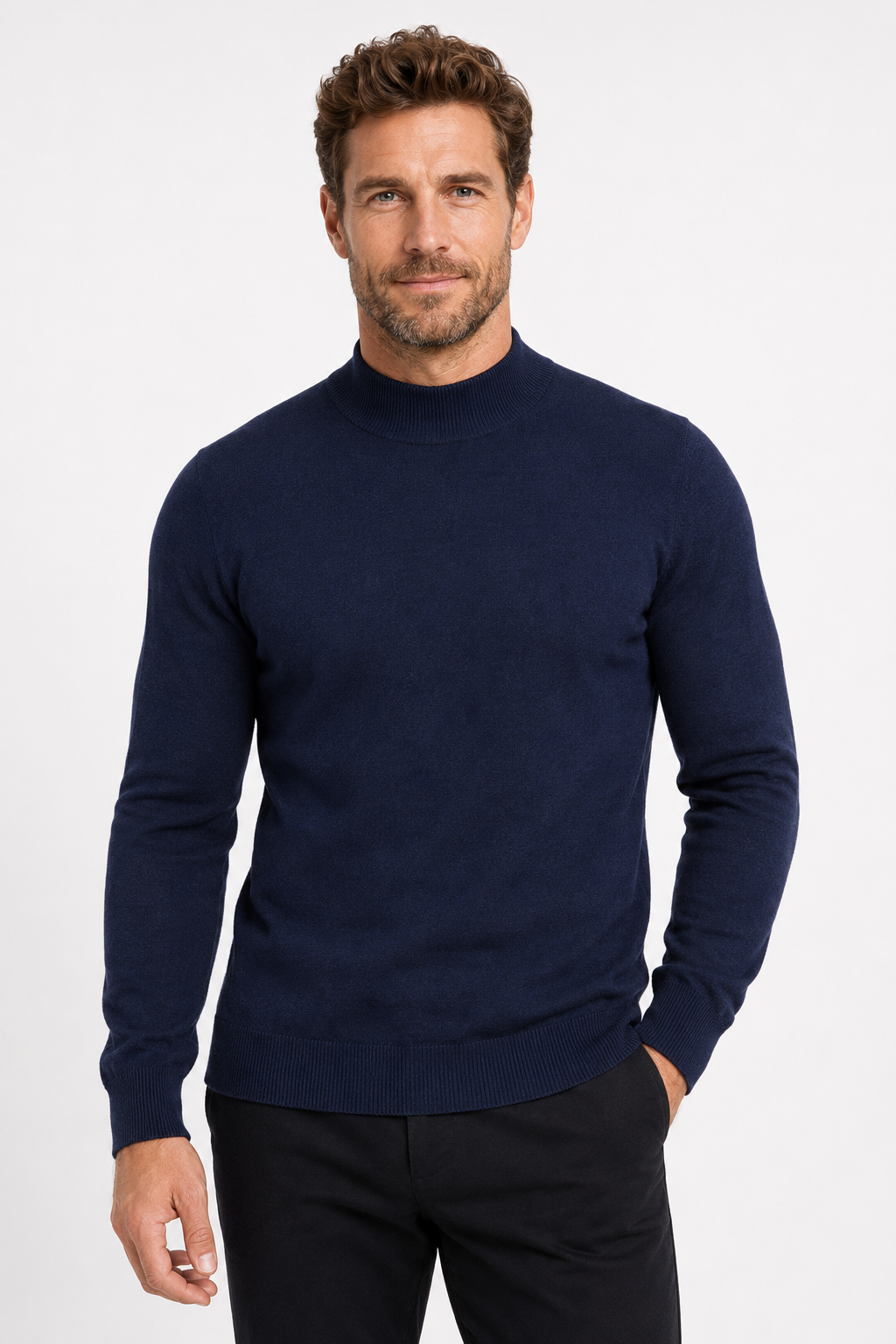 Pull homme marine à col montant