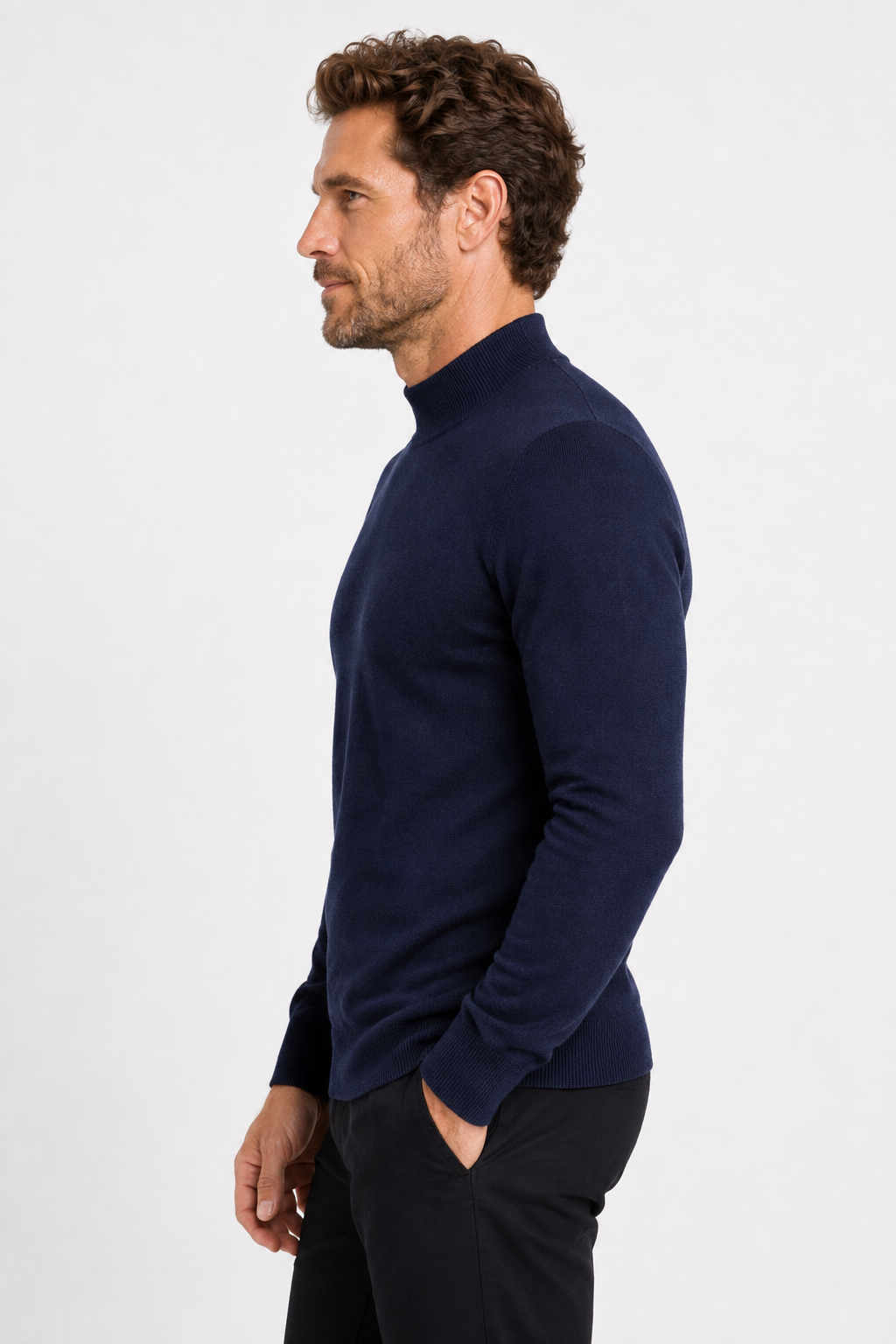 Pull homme marine à col montant