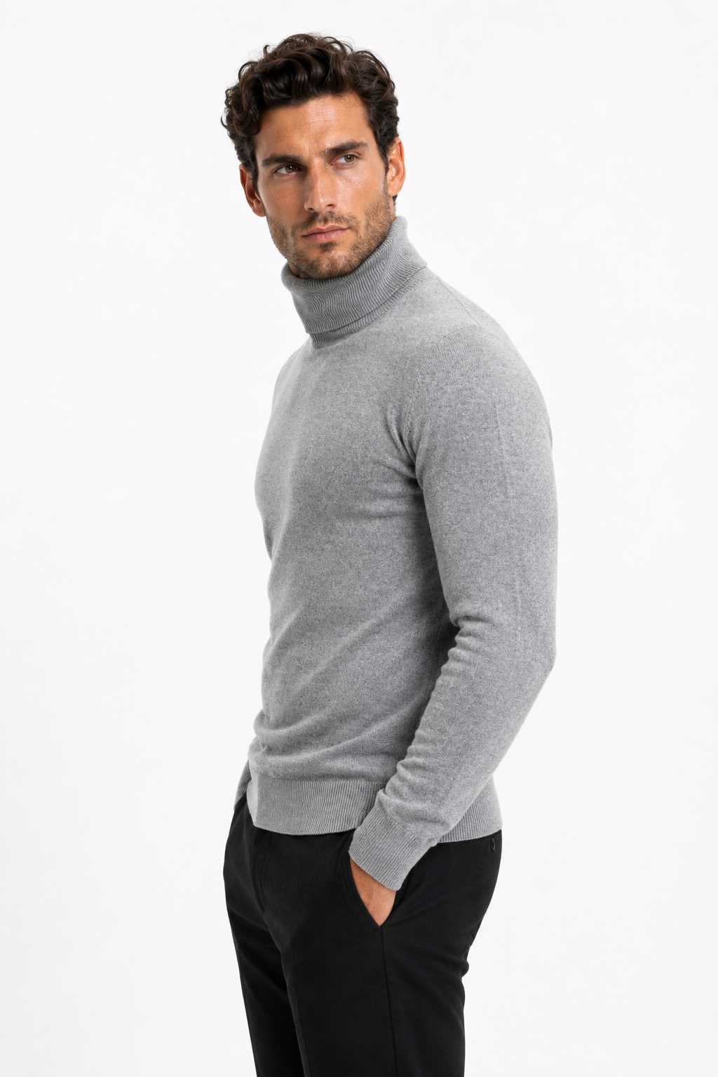 Pull homme gris à col roulé