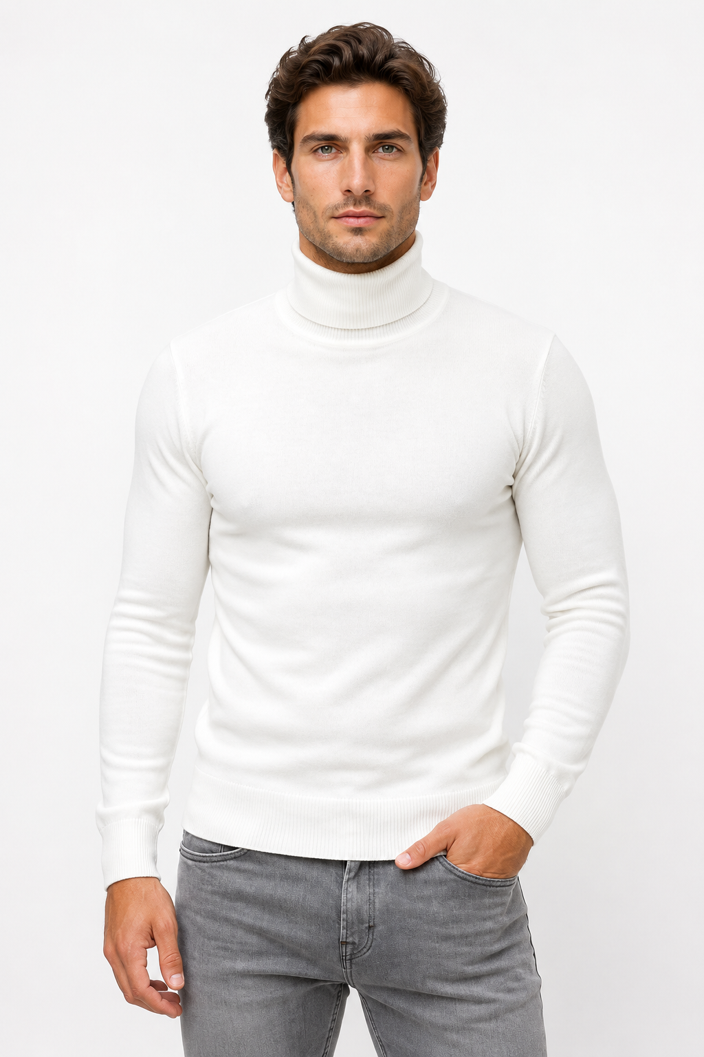 Pull homme blanc à col roulé