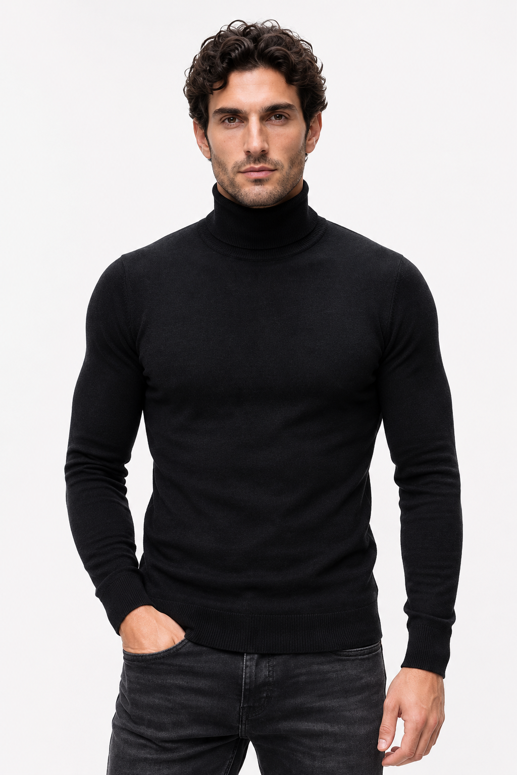 Pull homme noir à col roulé