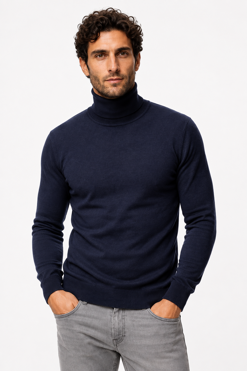 Pull homme marine à col roulé