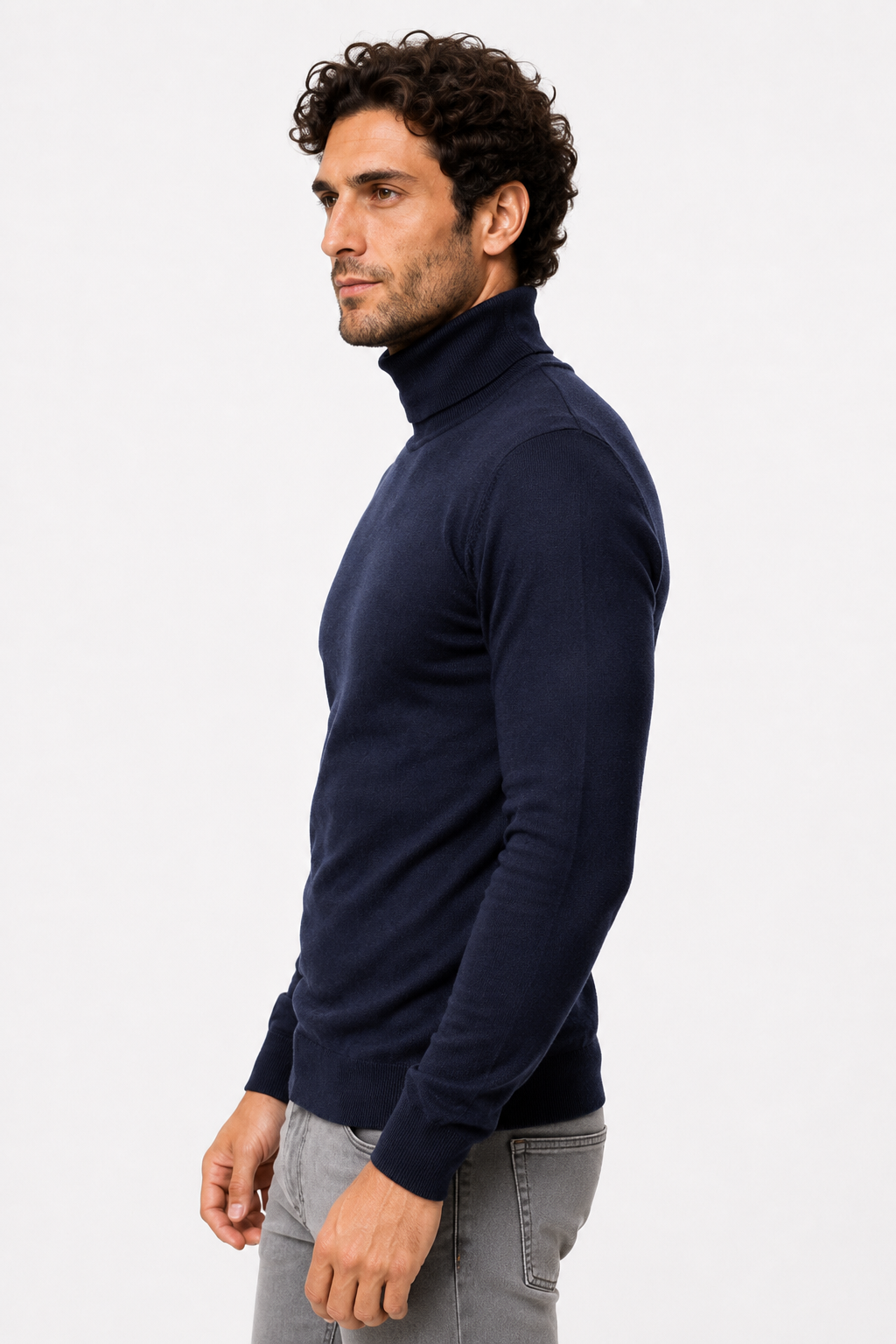 Pull homme marine à col roulé