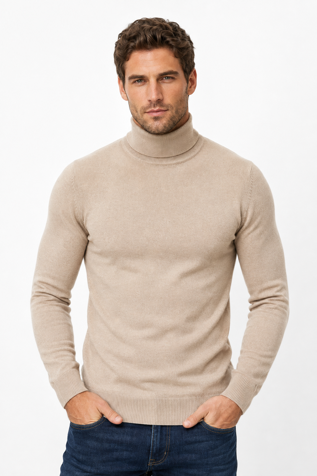 Pull homme noir à col roulé