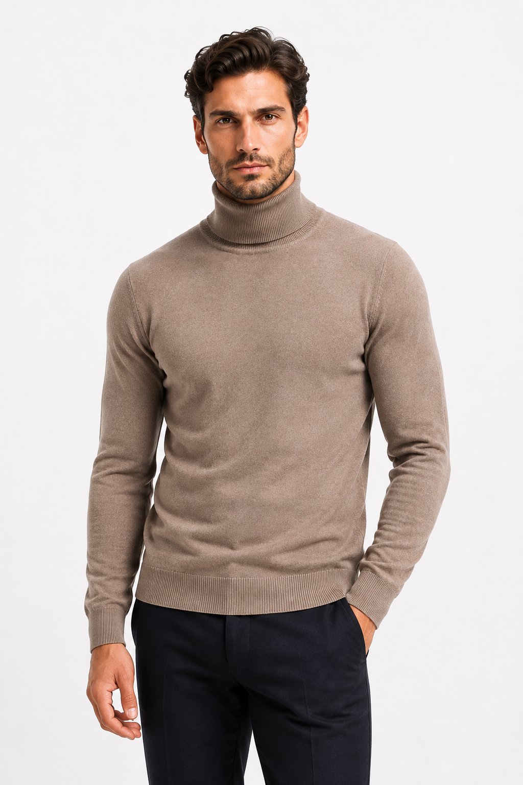 Pull homme taupe à col roulé