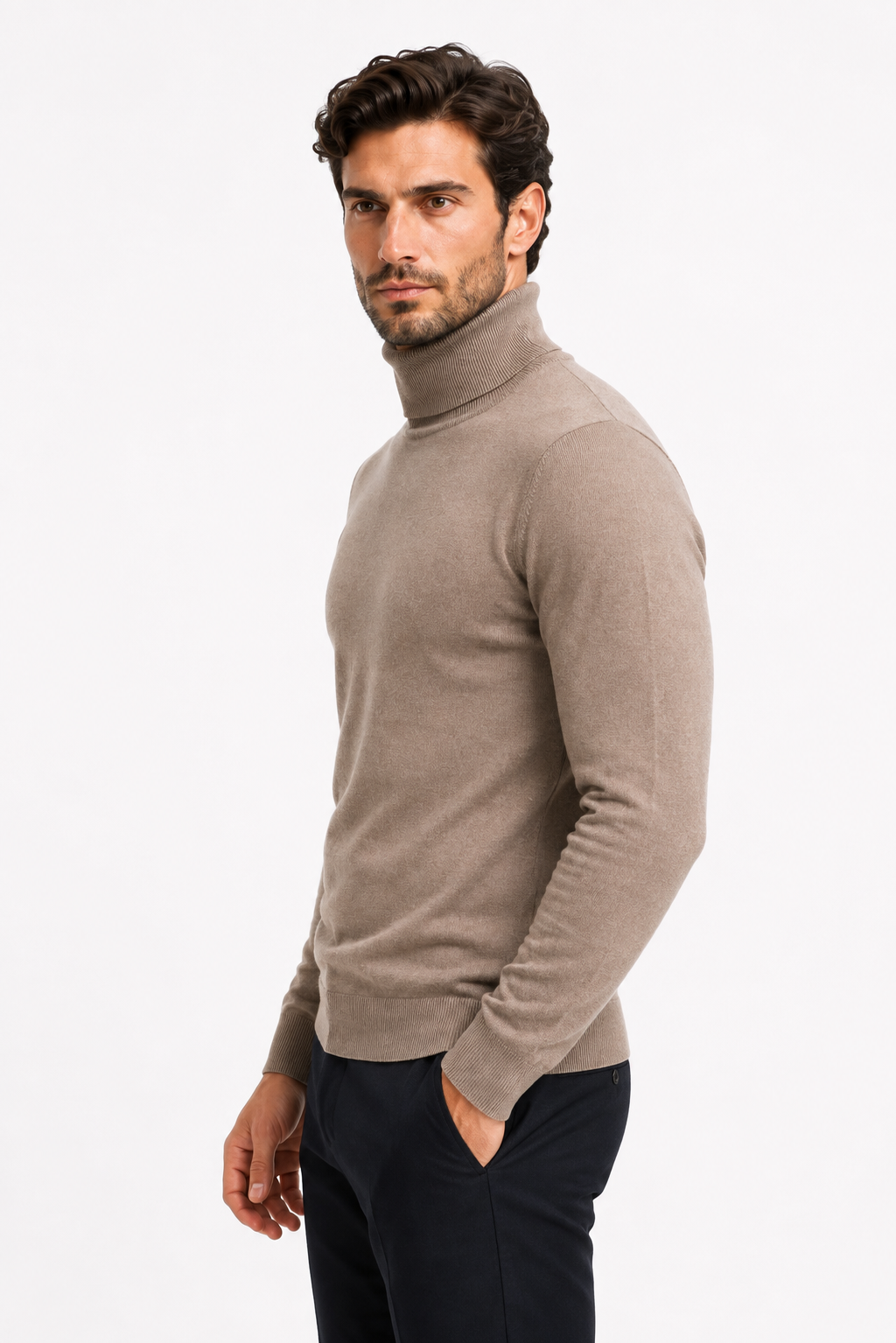 Pull homme taupe à col roulé