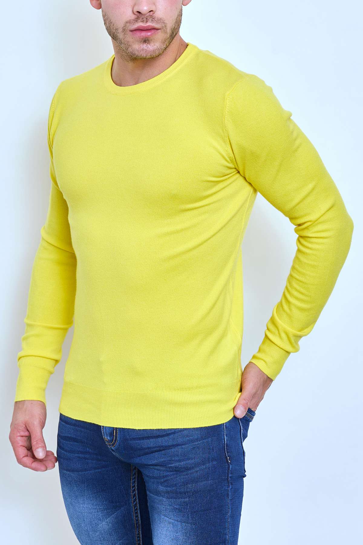 Pull Homme Jaune – Col Rond