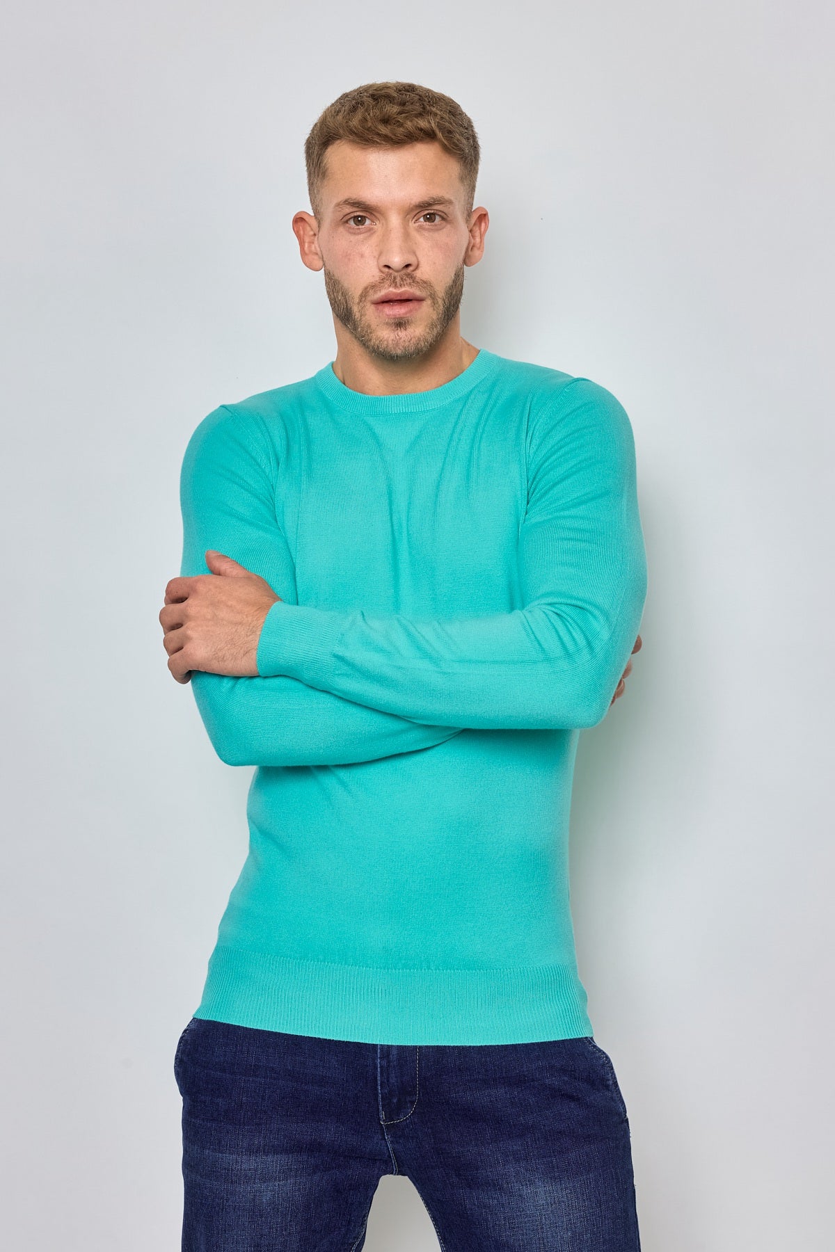 Pull Bleu Lagon Homme– Col Rond