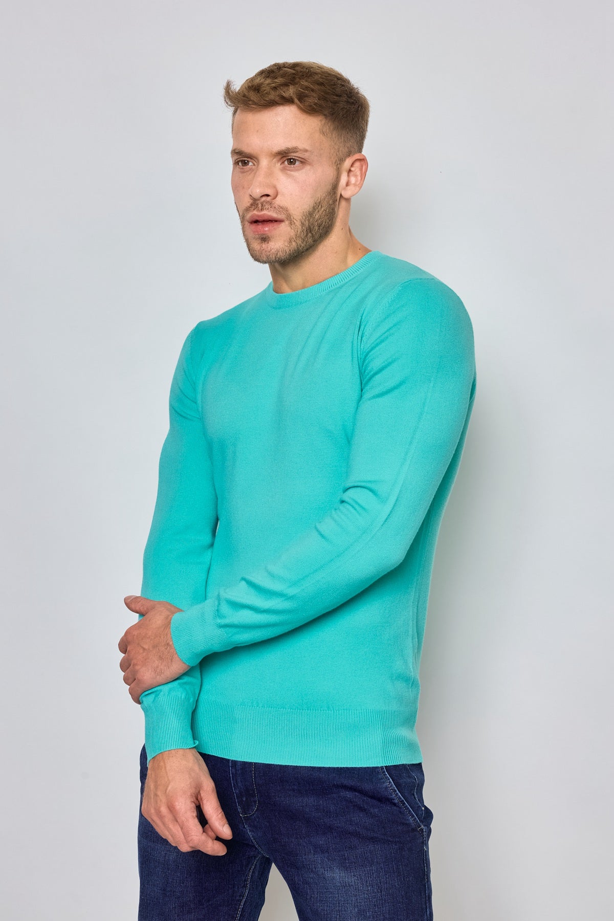 Pull Bleu Lagon Homme– Col Rond
