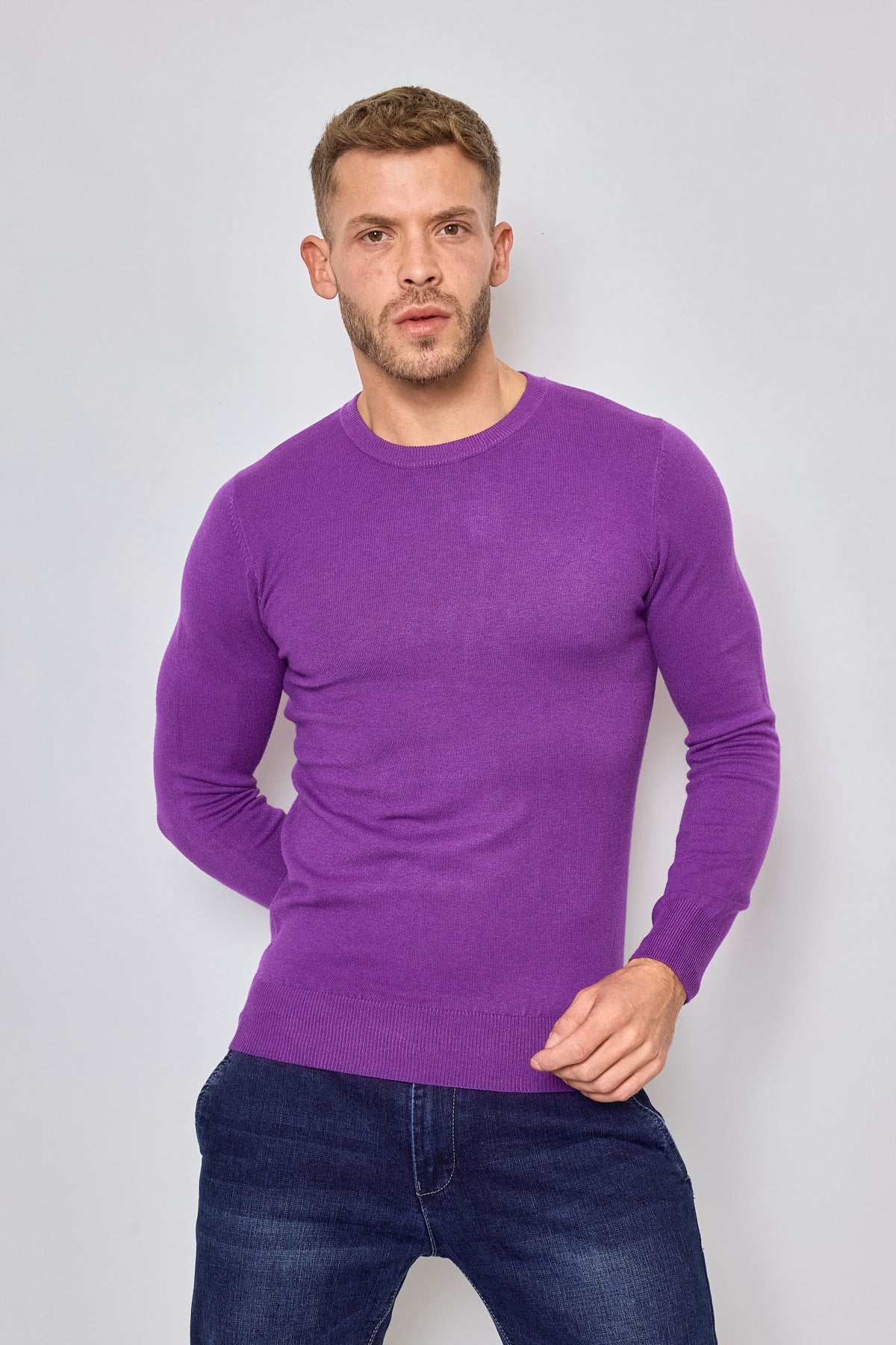 Pull Violet Homme – Col Rond