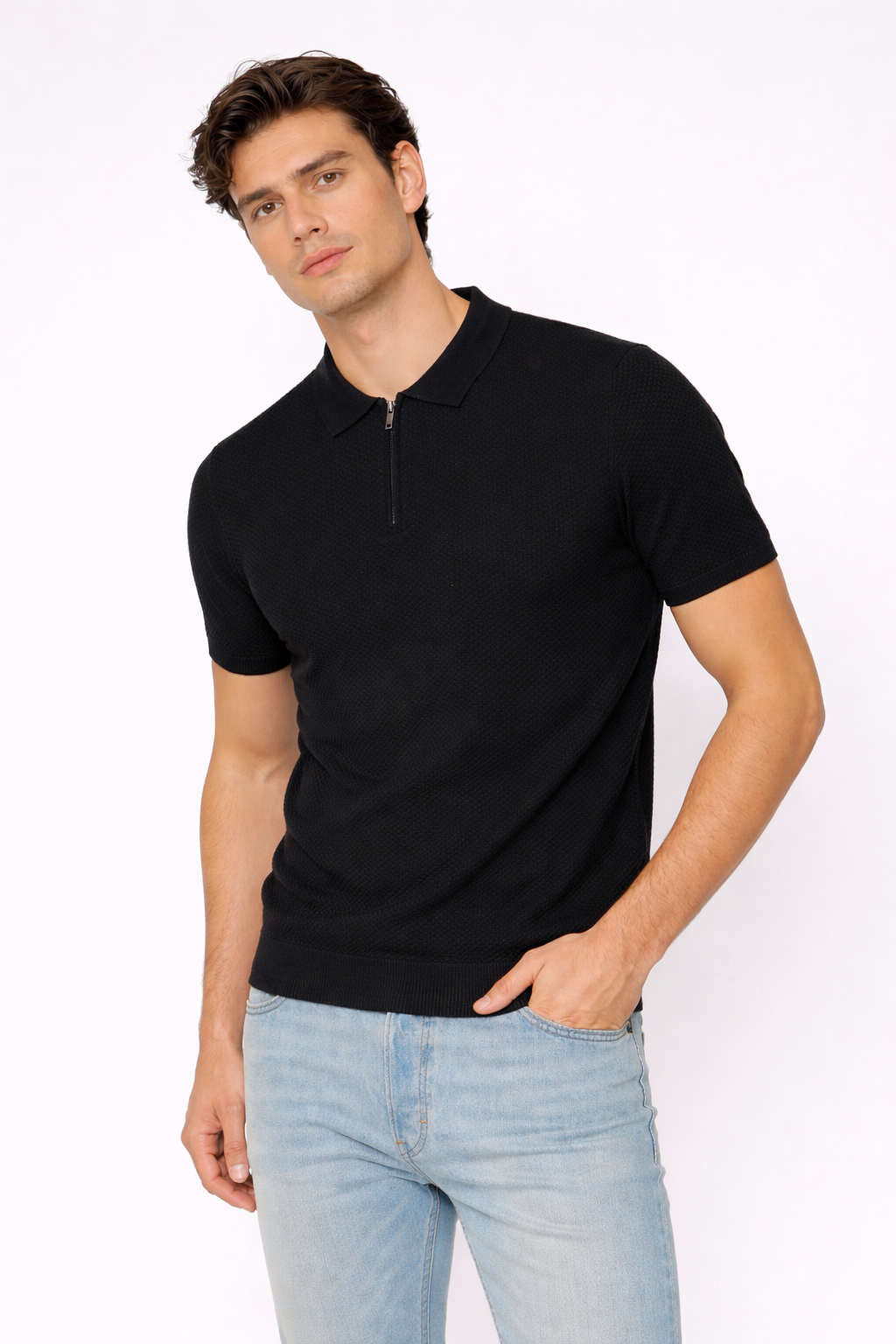 Polo homme manches courtes Noir
