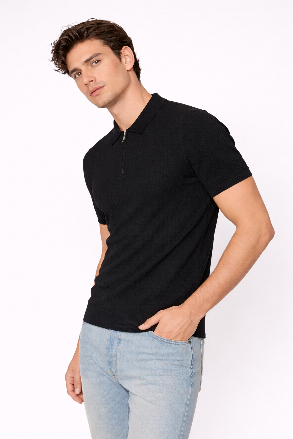 Polo homme manches courtes Noir