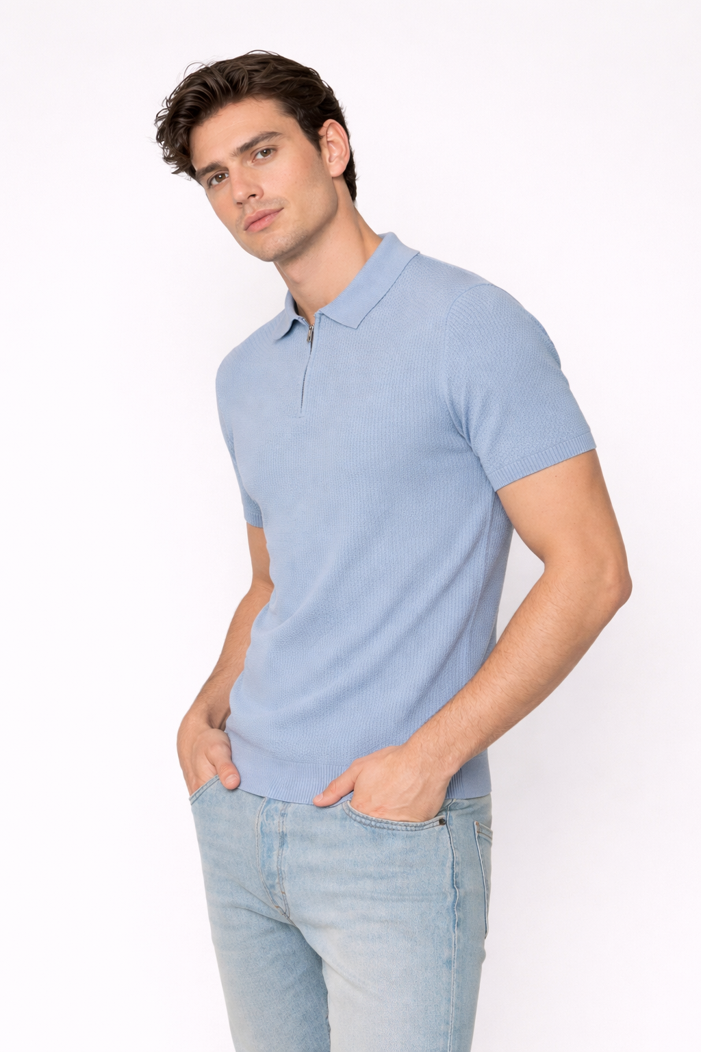 Polo homme manches courtes Bleu