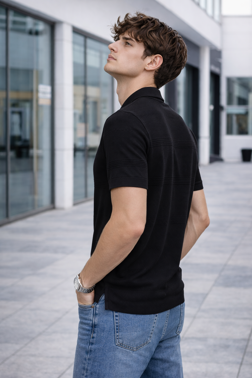 Polo homme maille texturée noir