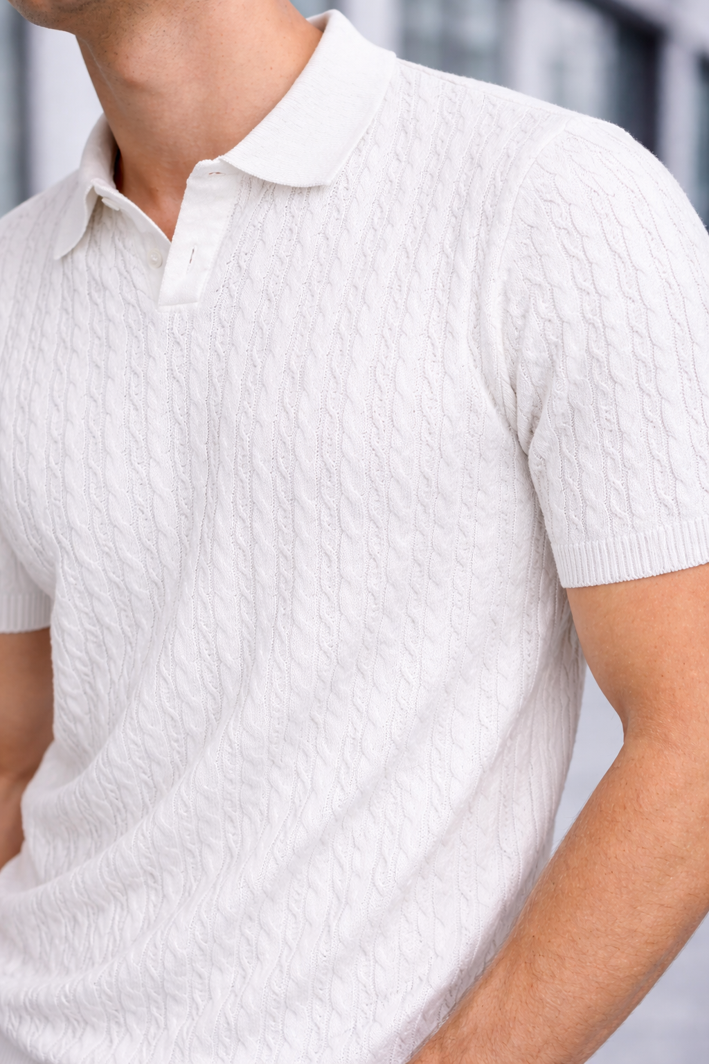 Polo homme maille torsadée blanc