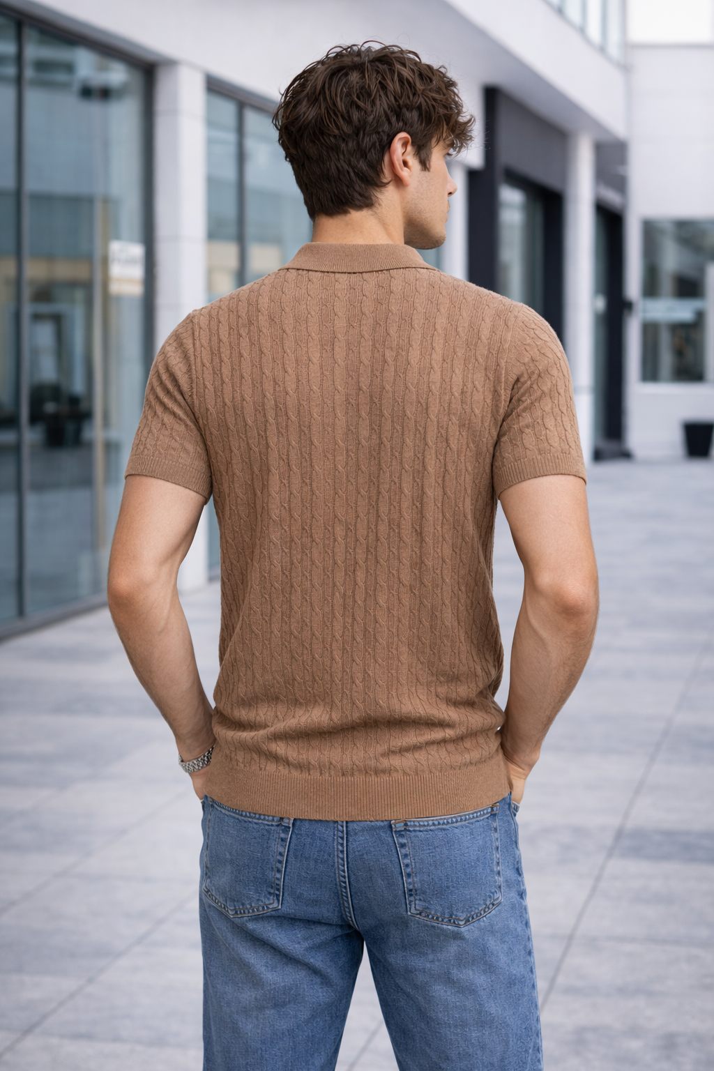 Polo homme maille torsadée marron